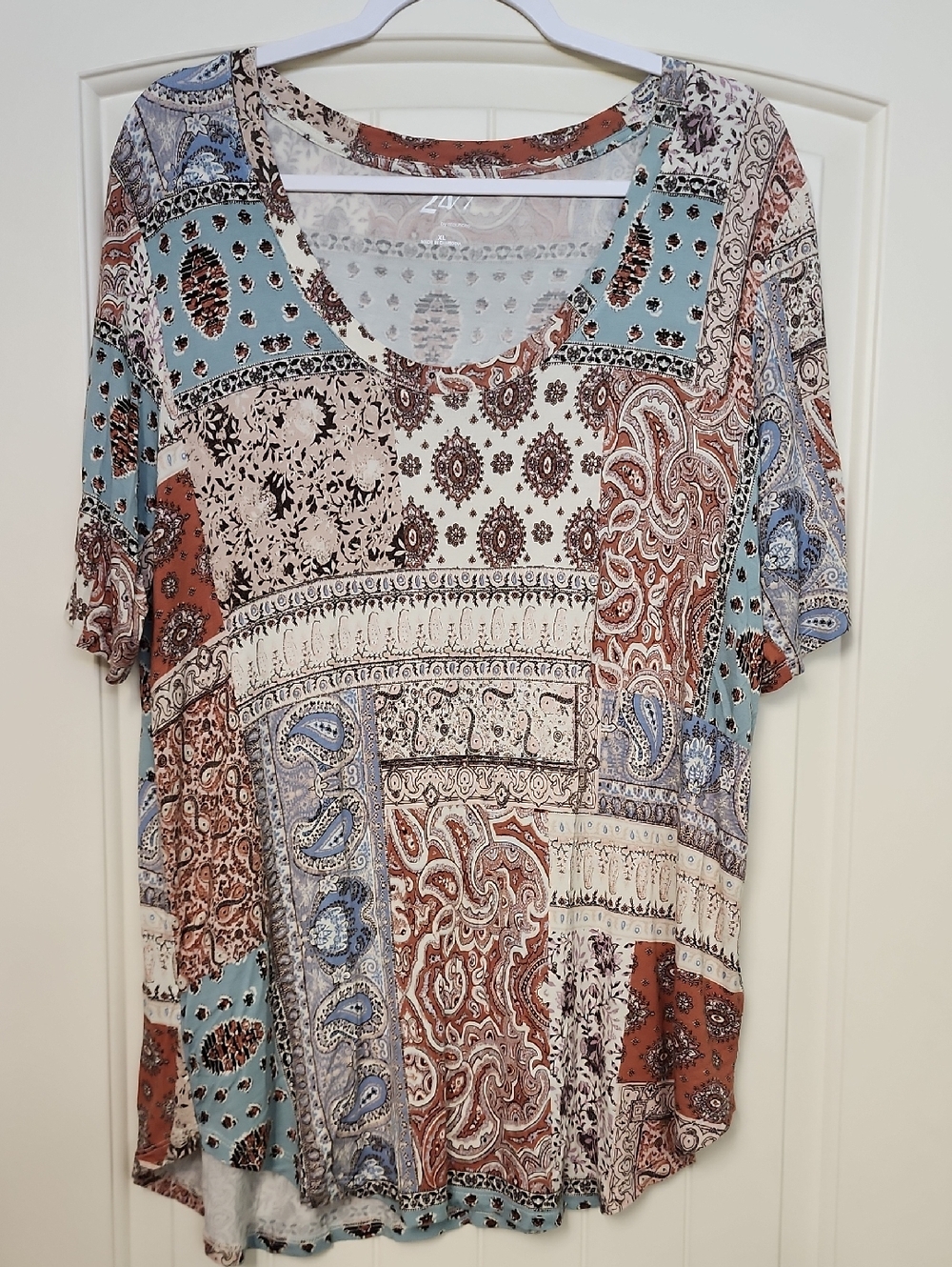 Patchwork Paisley Short-Sleeve Tee - Blue/Cream/Brown